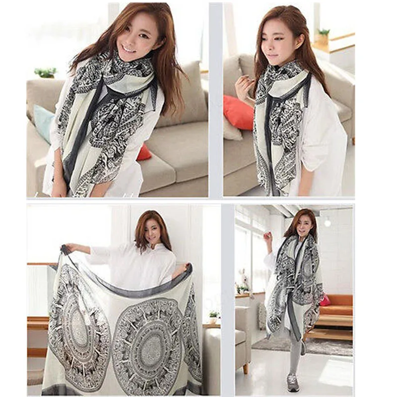 Винтажный Женский мягкий длинный шейный большой шарф накидка шаль паминовый