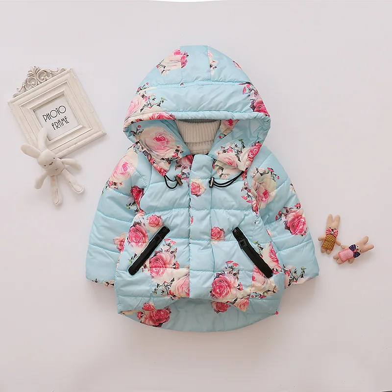 Baby Girls Jacket 2018 Autumn Winter Jacker For Toddler 1-4Y Kids Warm Floral Hooded Children Outerwear Coat Clothes | Детская одежда и