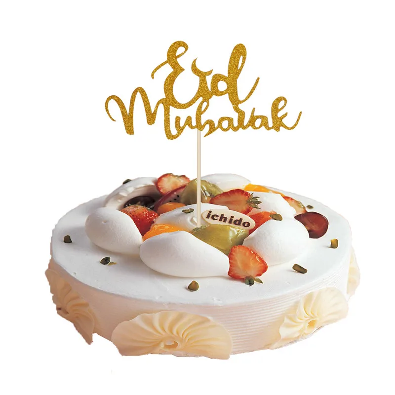 1 шт. Рамадан торт Топпер Eid Mubarak Золотая блестящая бумага украшения для кексов