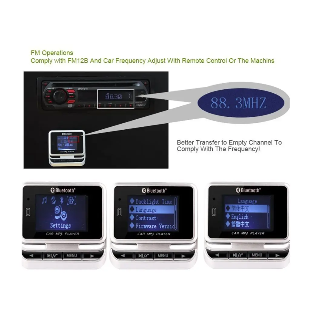 FM12B 1,44 дюймов lcd Bluetooth Автомобильный MP3-плеер беспроводной fm-передатчик громкой связи радио адаптер USB Автомобильное зарядное устройство пульт дистанционного управления