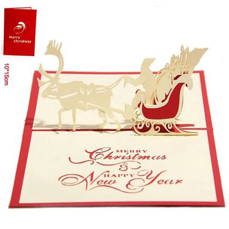 3 шт Красный Рождественский Санта ездить поздравительные открытки 3D лазерная