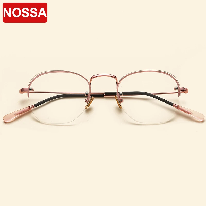 

NOSSA Brand Excellent Half Frame Optical Glasses Korea Fashion Small Frame Goggles Women Men Vintage Metal Myopia Eyewear Frames