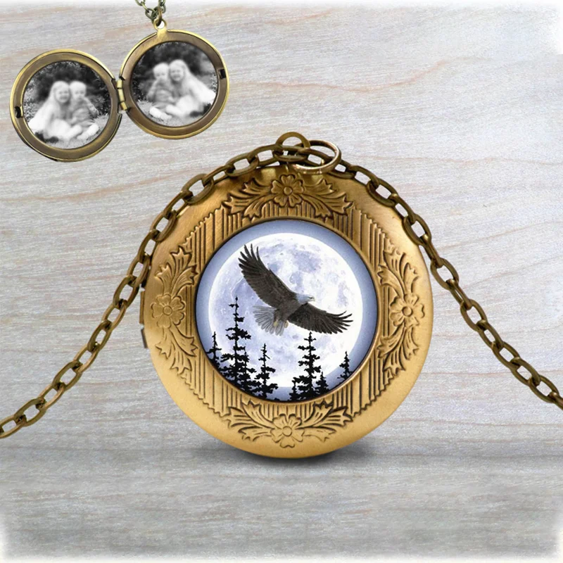 Ретро Орел Луна медальон фото стекло кабошон кристалл кулон ожерелье День