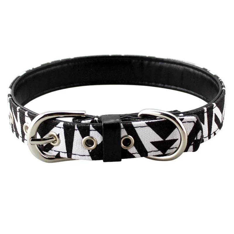 Pawstrip Холщовый кожаный ошейник с принтом Pitbull Puppy ошейник Регулируемый ошейник для питомцев для маленьких собак Collier Chien Petshop S/M/L