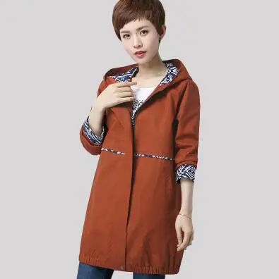 Orange Женская ветровка, размер 5XL 6XL, свободная верхняя одежда с капюшоном для мамы среднего возраста, повседневные топы с длинными рукавами, тонкий осенний плащ - Цвет: Orange