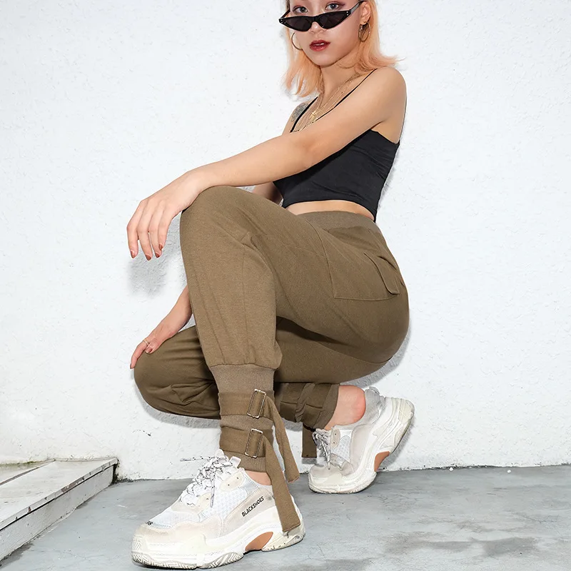 Для женщин карман пот Штаны Harajuku Jogger модные зимние женские свободные хлопковые