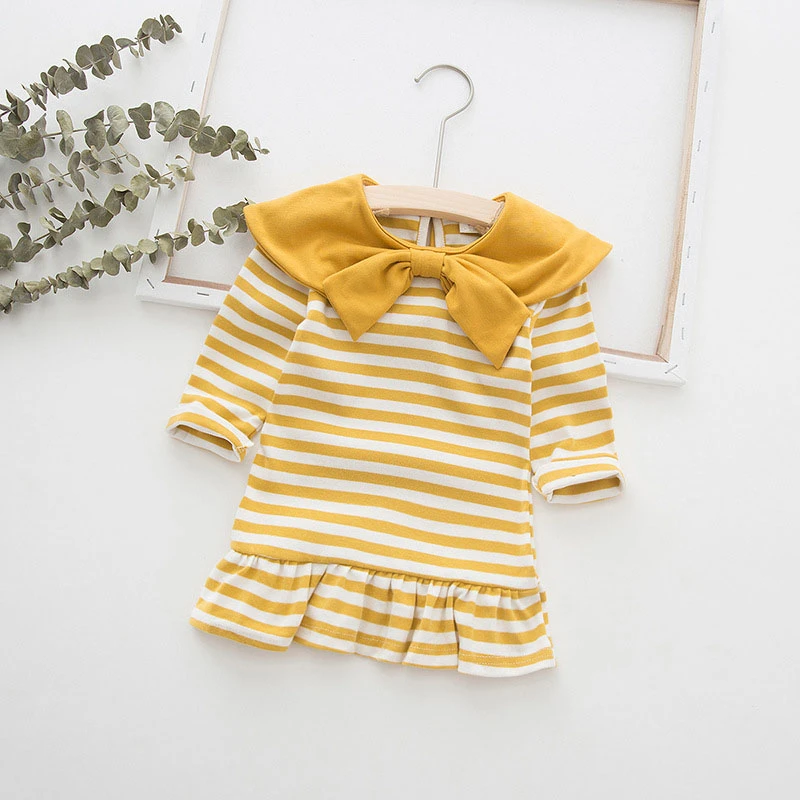 Платье с бантом для малышей Одежда девочек хлопковые платья длинными рукавами