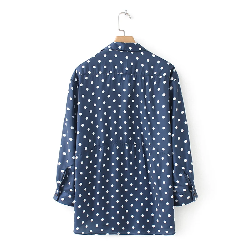 Осень Для женщин милый узор в горошек Рубашки домашние муж. негабаритных Блузка