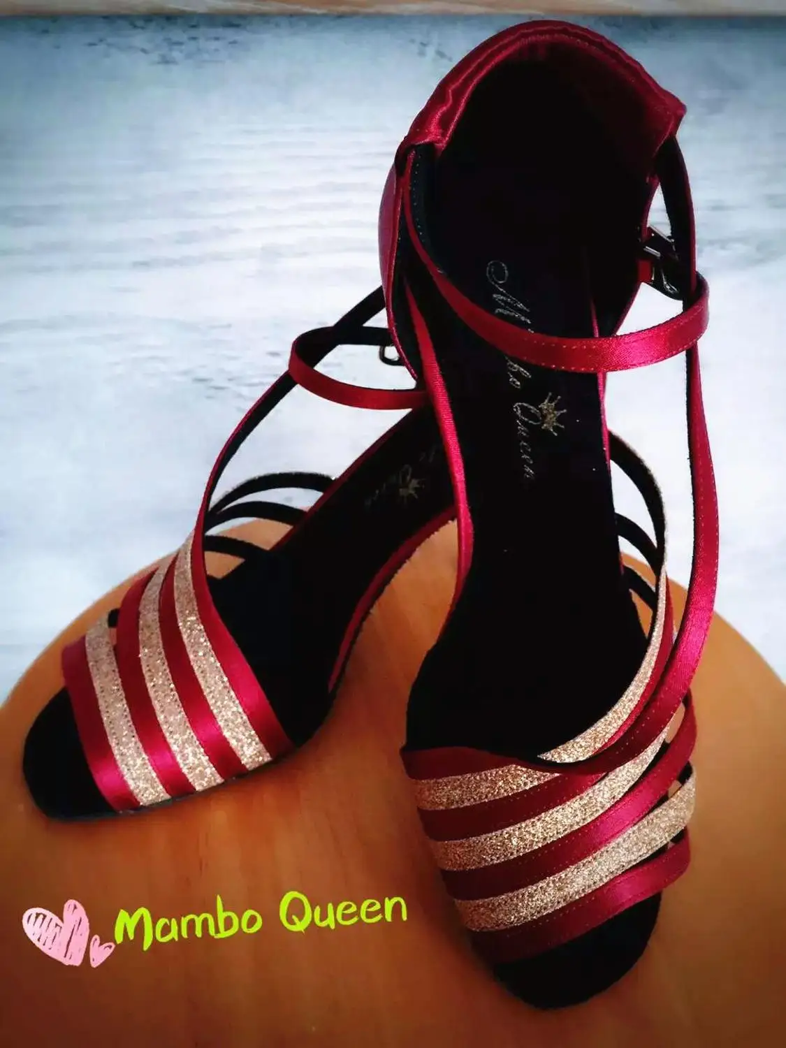 Туфли для танца сальса мягкая подошва атласная ткань фиолетовые золотые