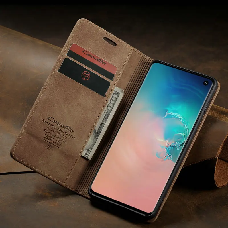 Чехол-книжка CaseMe в стиле ретро для телефона Samsung Galaxy S10 Роскошный кожаный