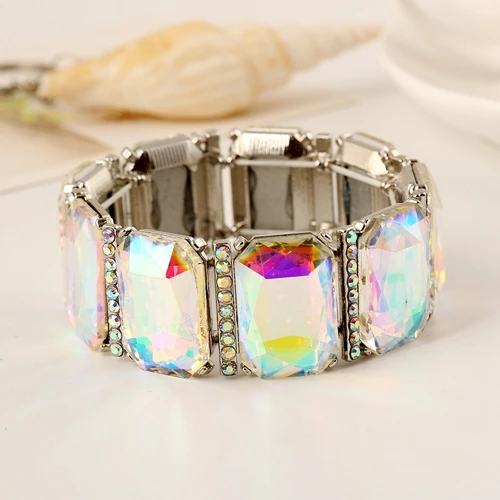 silve color Роскошные хрустальные стразы, сплав, браслеты, регулируемый эластичный шнур, для женщин, для свадьбы, вечеринки, подарки, браслет, ювелирное изделие - Окраска металла: silve color