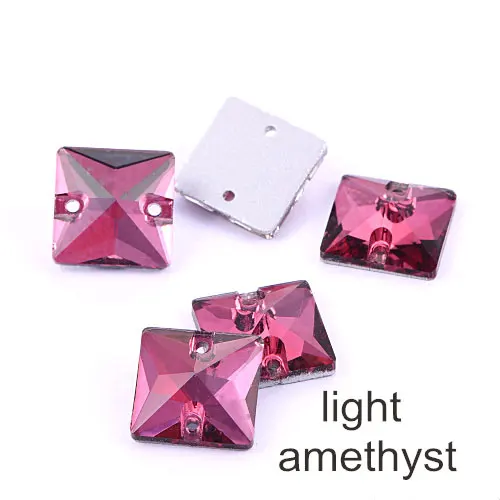 light amethyst Все Цвета 12 мм 36 мм квадратная форма pcs Стекло пришить стразы шитье хрустальных камней для Свадебные украшения F0103 - Цвет: light amethyst