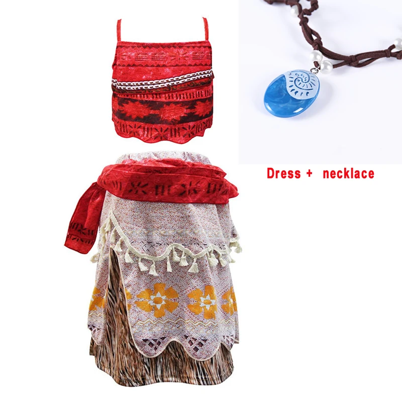 Платье с necklace ем для девочек; платье принцессы Моаны; Детские праздничные костюмы для костюмированной вечеринки с париком; одежда для детей; Moana