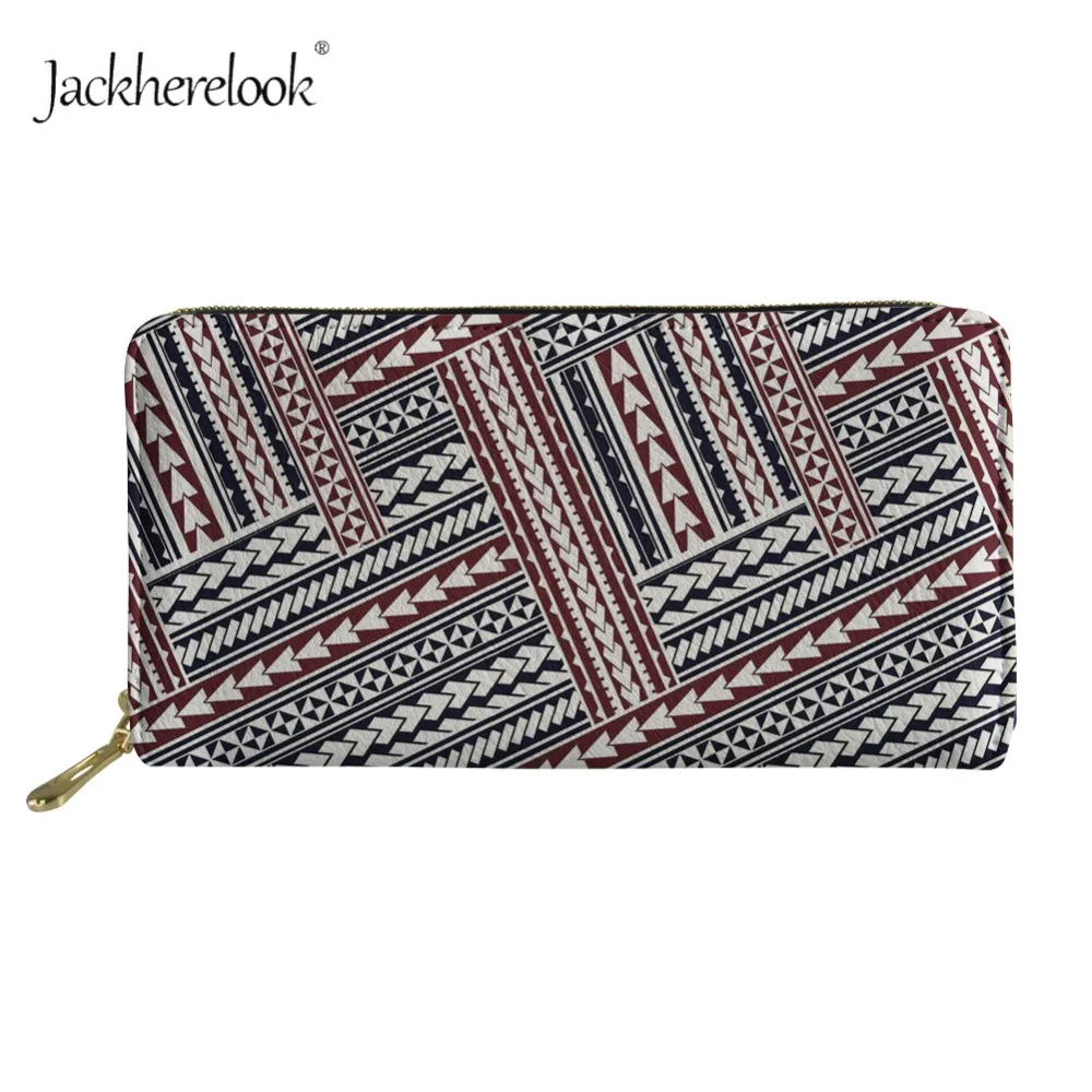 

Jackherelook Fashion Women Long PU Leather Wallets Polynesian Traditional Tribal Style Ladies Card Holders Zip Clutch Coin Purse