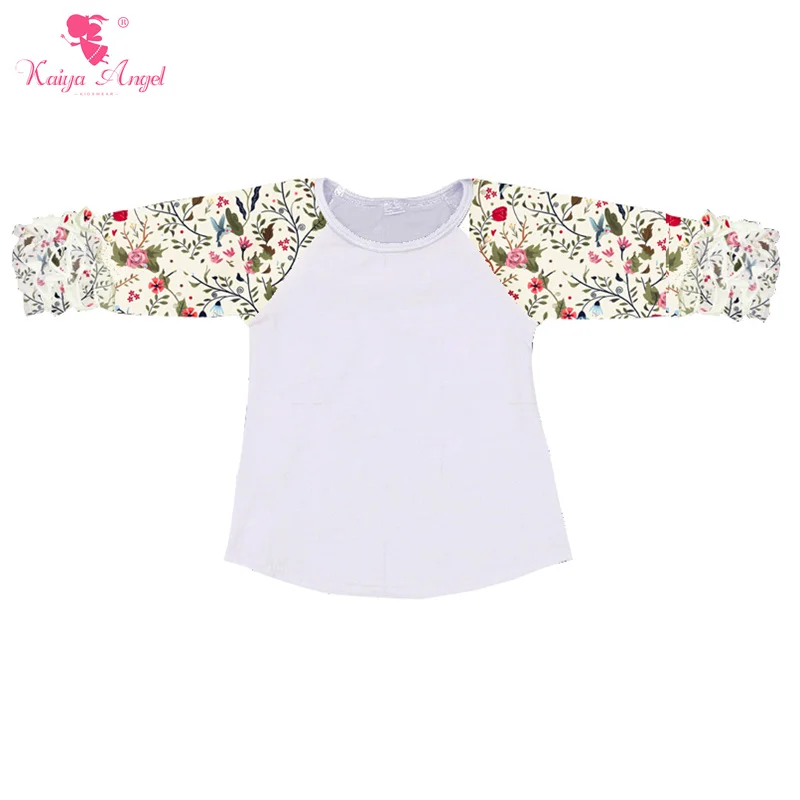 

New Spring Girls Clothes Ruffle Raglan Shirts 3/4 Sleeve Kids Icing Raglans Top T Shirt Boutique Clothing 5 Pcs / lot