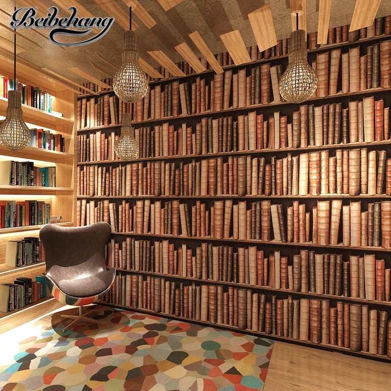 Обои с книжной полкой 3d китайские стереонаушники европейские обои для учебы library