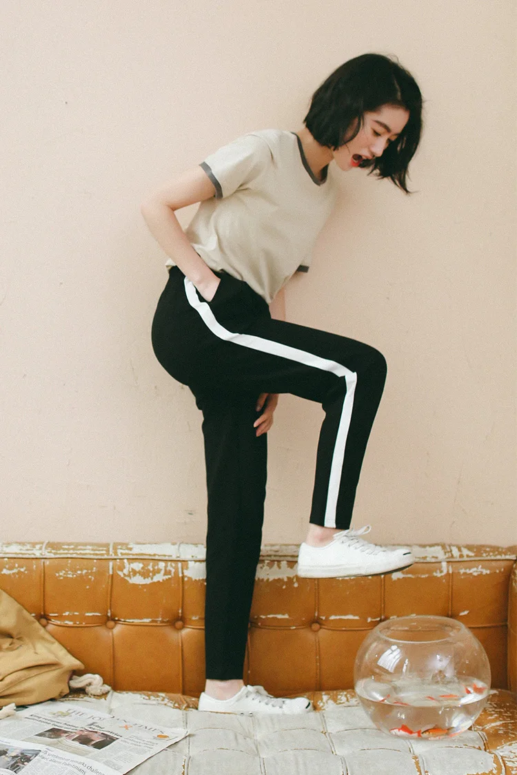 

2017 Summer Preppy Style Black Pants Casual Harem Pants For Women Trousers Elastic Waist Womens