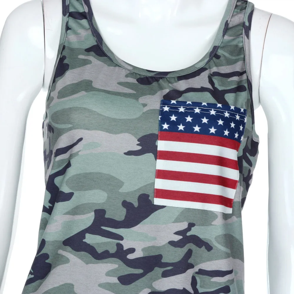 Сексуальная Женская майка без рукавов с камуфляжным принтом Лоскутные Летние