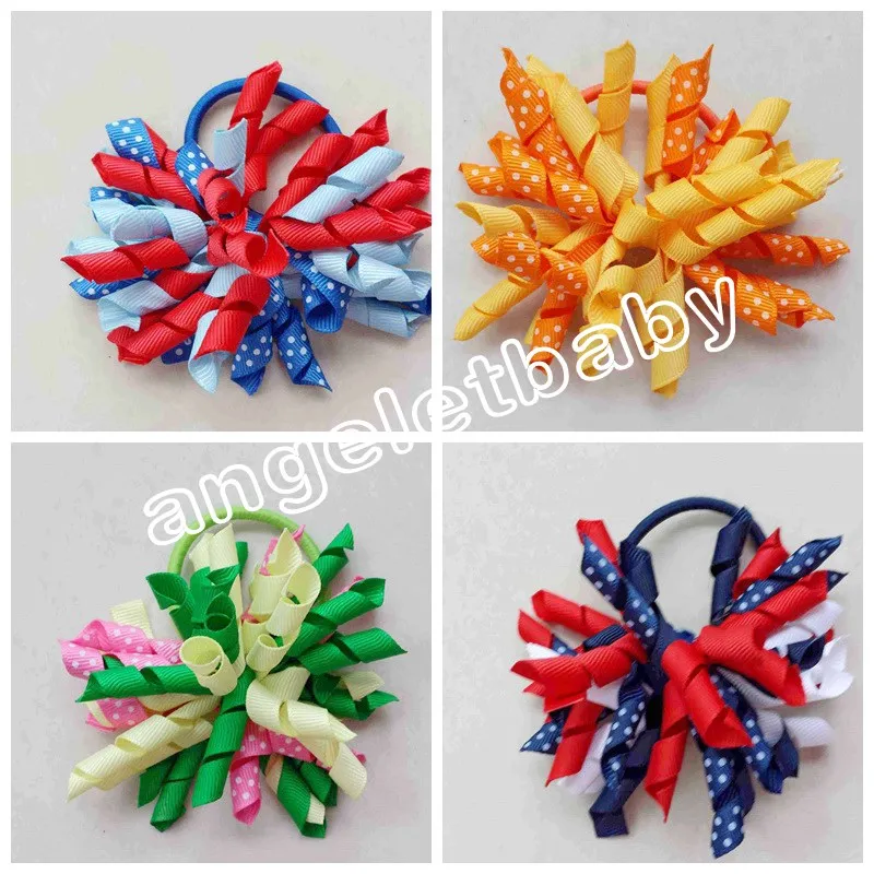 10pcs baby 3.5inch prints polka dot Corker hair bobbles Curlies loop Ribbon Korker bows clips Accessories PD018 | Детская одежда и