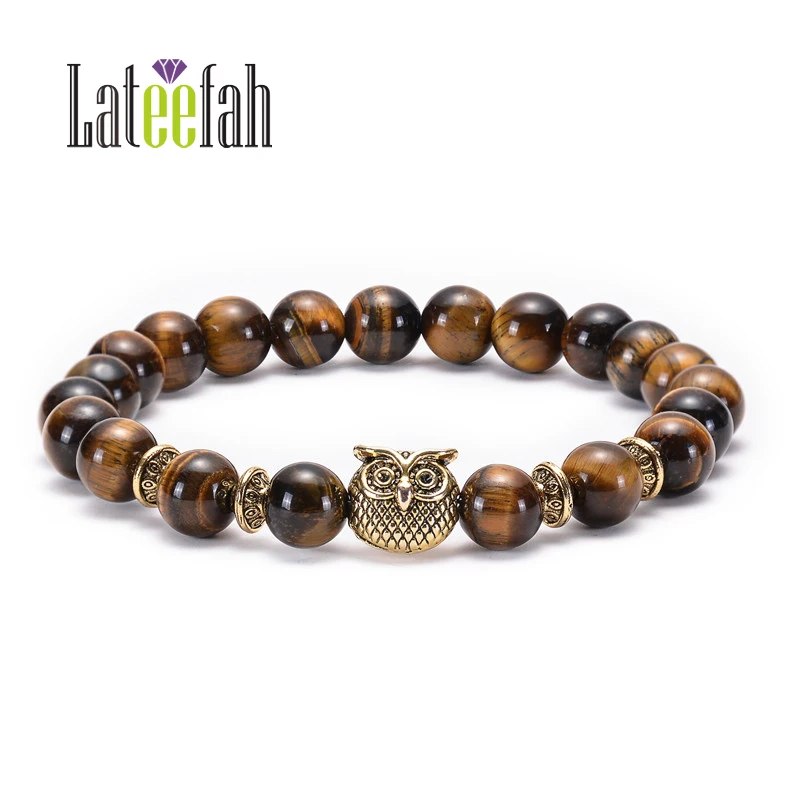 Lateelah Модный Ювелирный Браслет из камня тигра браслет лавового для мужчин Будды 8