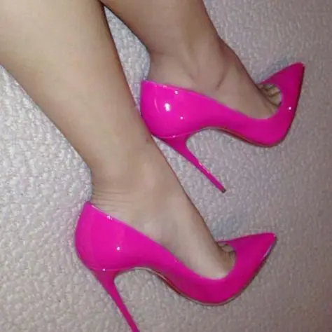 

Moraima Snc Rosy Red Patent Leather High Heel Shoes Woman Pointed Toe Thin Heels Pumps Ladies 12cm Stiletto Party Dress Shoe