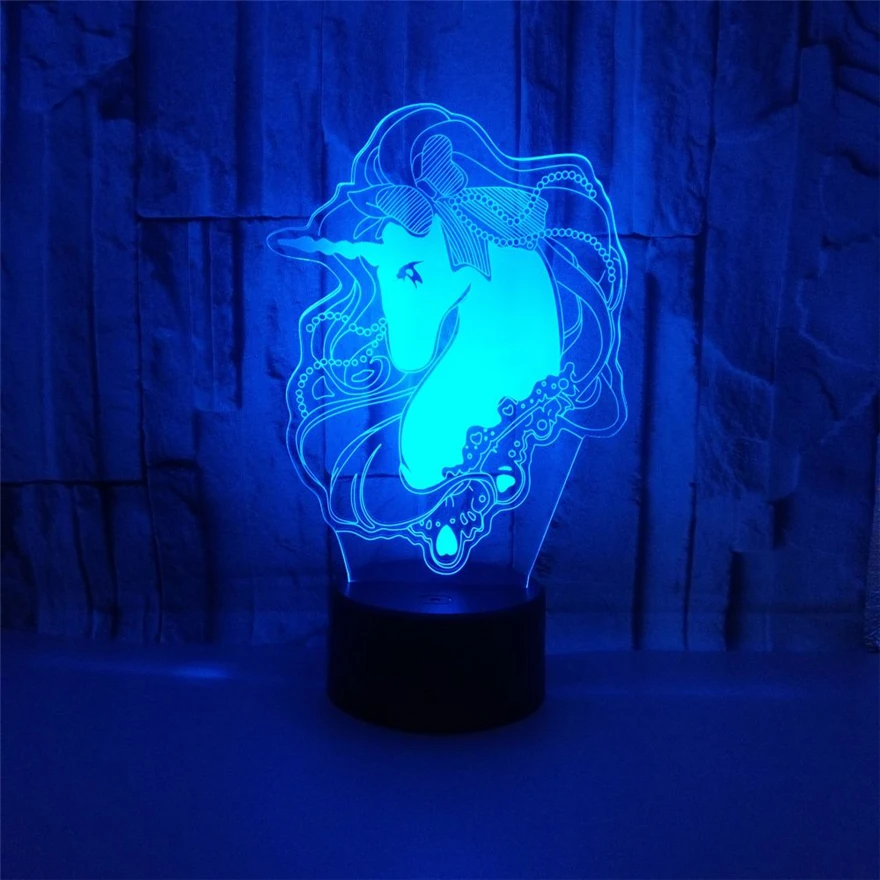 2018 Новый Единорог 3D иллюзия ночник USB батарея питание акриловый сенсорный датчик