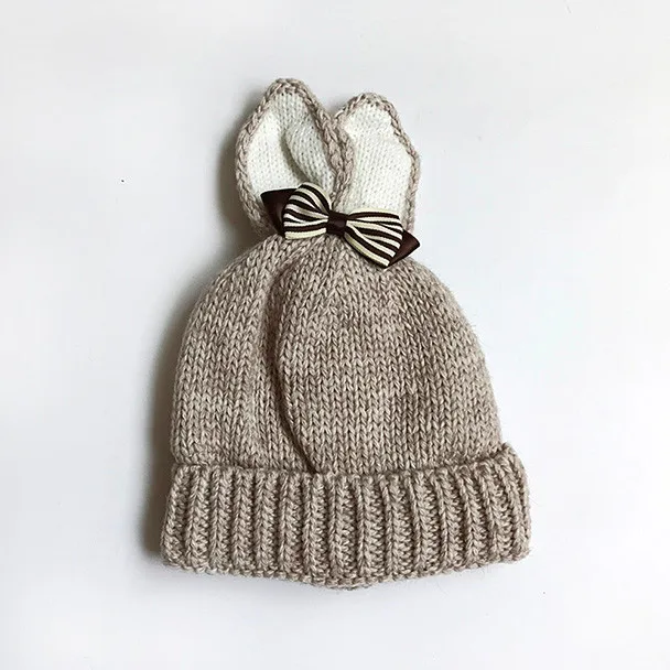 Beige Шапки telotuny детская зимняя шапка вязаная с заячьими ушками бабочки для малышей зимняя теплая вязаная шляпа шапка детская шапочка sept 10 - Цвет: Beige