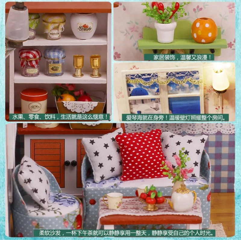 Деревянный Сборный Diy кукольный дом мебель с огнями миниатюрный кукольный домик дизайн комнаты творческие мини дома День рождения девочки мальчика подарок