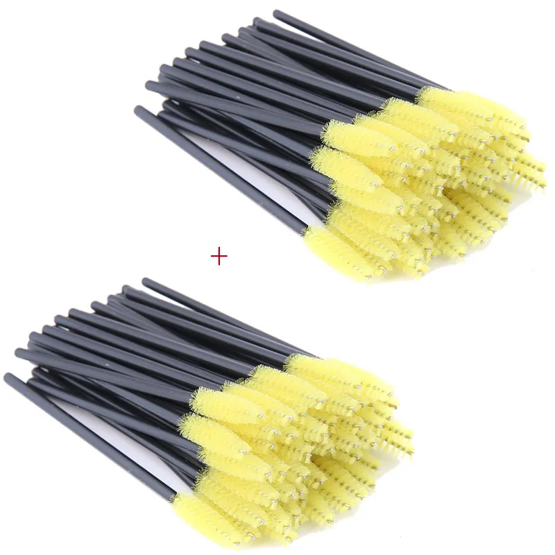 2yellow brushes 100 шт./упак. щетка для ресниц Макияж щеточки Одноразовые Тушь для ресниц палочки для мотальные ресницы косметические кисти инструменты для макияжа - Handle Color: 2yellow brushes