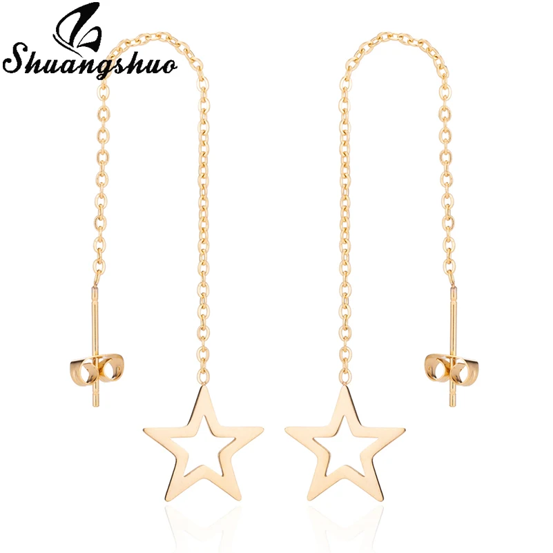 Gold Earrrings Shuangshuo, длинные висячие серьги из нержавеющей стали для женщин, серебряные серьги-капли с крестиком, маленькие серьги, ювелирные изделия oorbellen femme - Окраска металла: Gold Earrrings