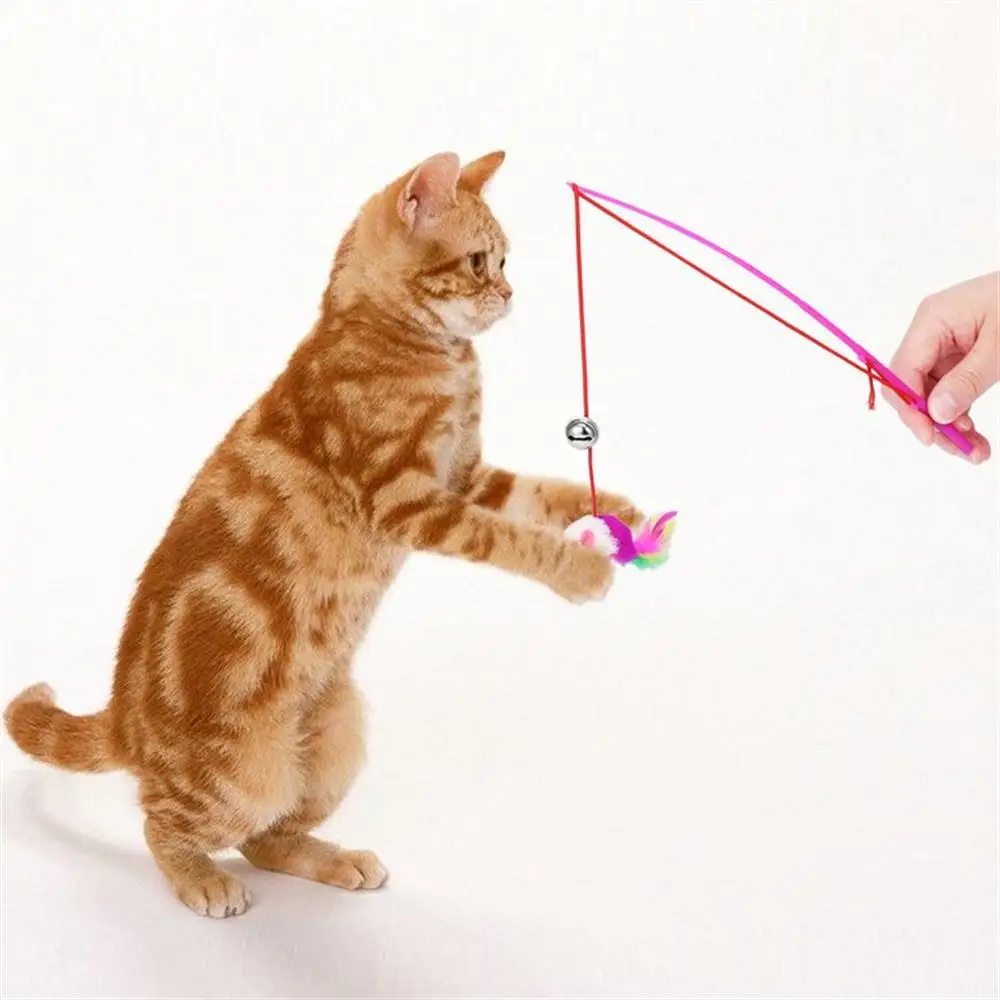 For Pet Cat Bell The Dangle Faux Mouse Rod Roped Funny Fun Play Playing Toy | Дом и сад
