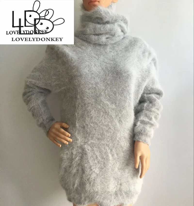 LOVELYDONKEYTurtleneck50CM genuine mink cashmere sweater womenthick pullovers knitted pure Heap collar free shippingM699 | Женская