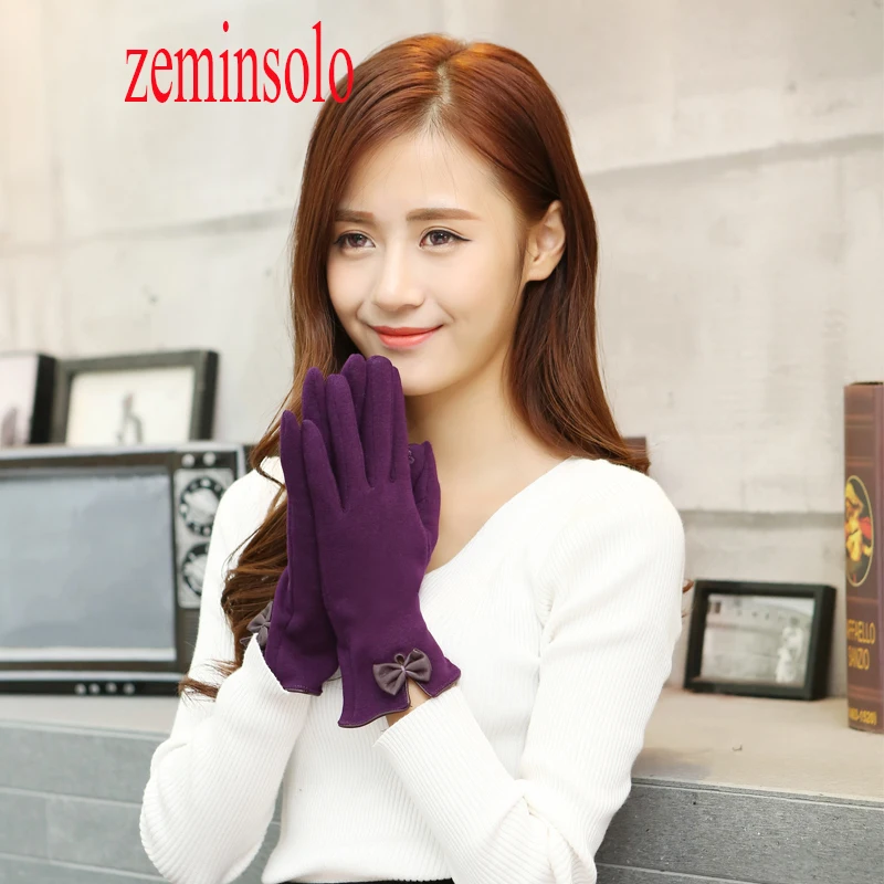 Красивые кожаные перчатки с бантом для сенсорных экранов 1 пара женские теплые