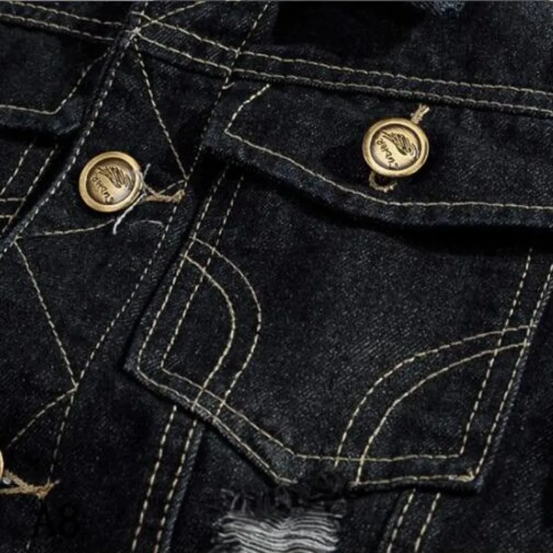 Мужская джинсовая куртка без рукавов с потертостями|motorcycle jean vest|denim jacket sleevelessjeans