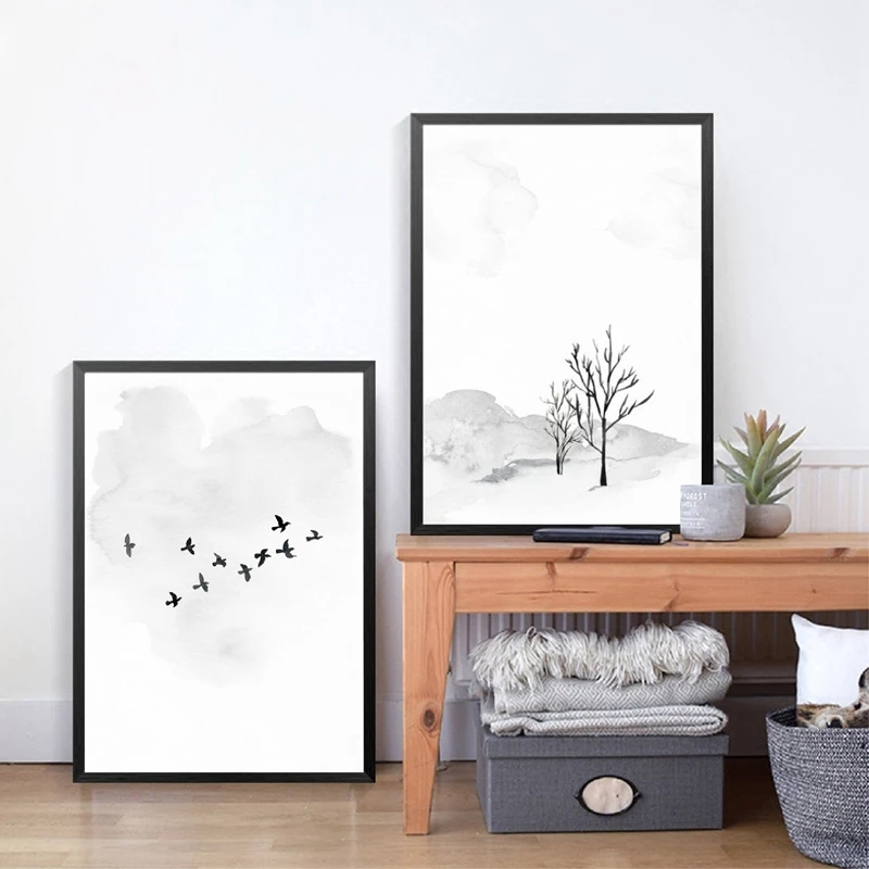 Минималистичные акварельные художественные принты зимний Декор монохромные