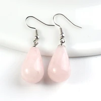 trendy beads popular silver plated natural rose pink quartz dangle earrings for women water drop jewelry