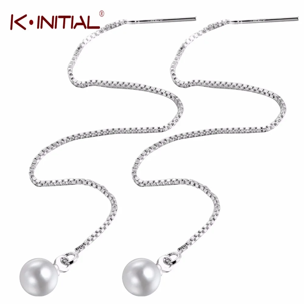 

Kinitial Silver Color Imitation Pearl Long Tassel Earrings for Women Girls Gift Statement Geometric Jewelry Pendientes Plata