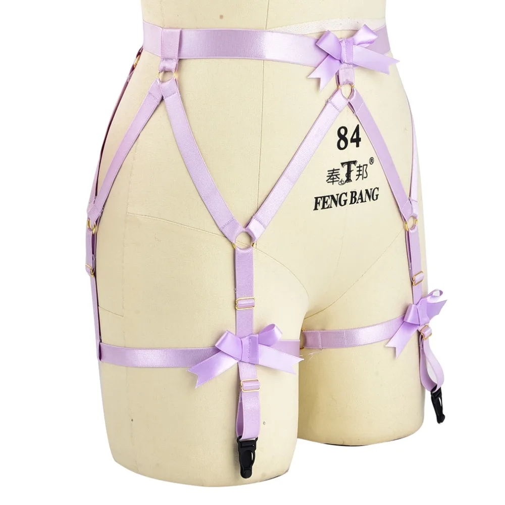 Пояс с подвязками для танцев на шесте пикантная фиолетовая портупея бантом