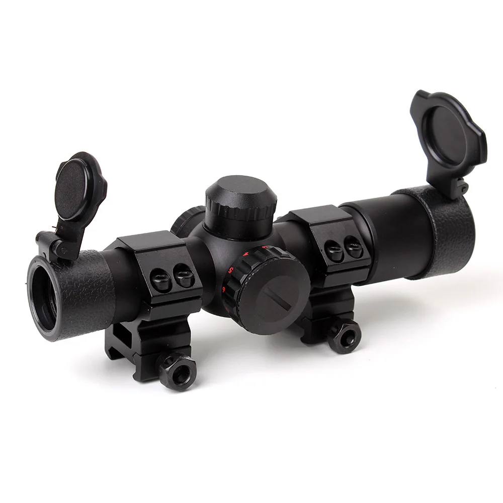 scope and 20mm rings Тактический Ohhunt 4.5x20E компактный охотничий прицел с красной подсветкой из стекла с гравировкой с откидной крышкой для объектива - Цвет: scope and 20mm rings