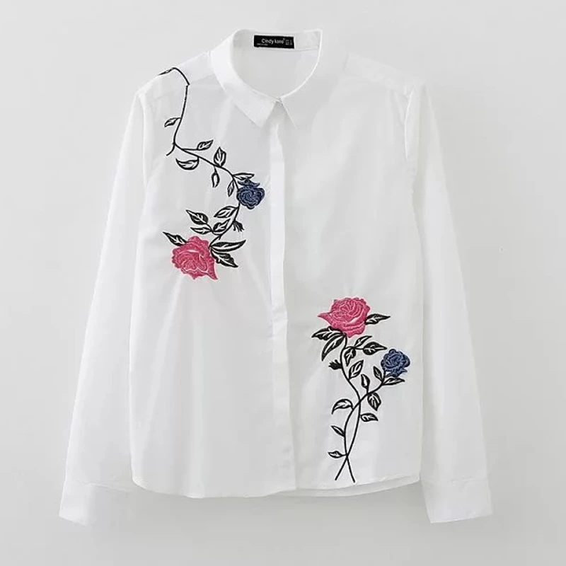 2017 женские Винтажные белые блузки с длинным рукавом и вышивкой рубашка брендовые