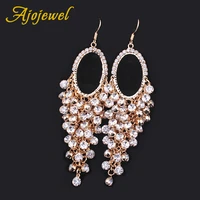 ajojewel bohemian style european luxury long earrings heavy crystal rhinestone tassel earrings for women wedding jewelry party