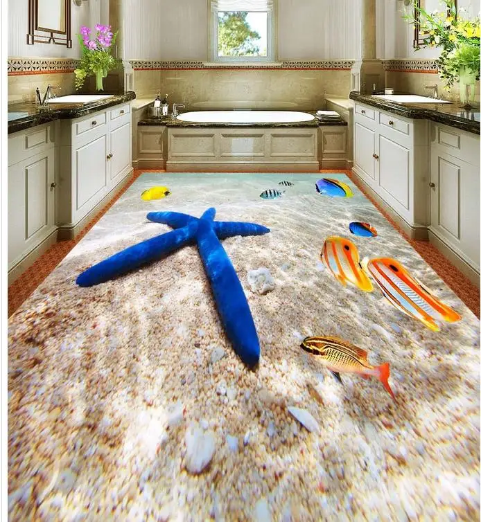 Настенные ПВХ обои на заказ 3D рисунки пола клейкие для в стиле модерн океан пляж