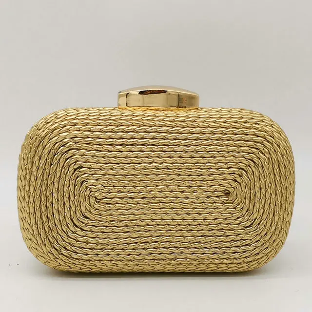 Gold evening Bag Boutique De FGG повседневные женские клатчи черная вечерняя сумка тканая вязанная PU металлическая Сумка-клатч жесткий чехол женская сумка на плечо с цепочкой - Цвет: Gold evening Bag