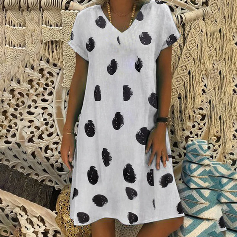 Летнее платье женское большого размера с коротким рукавом Модное Длинное