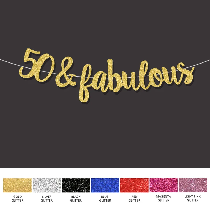 Золотой/черный/серебристый Блестящий 50 и сказочный баннер 50th happpy знак дня