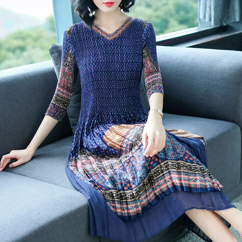 

French Vintage Large Size Dress 2019 New Spring Slim Long Middle-aged Elegant Women Dress