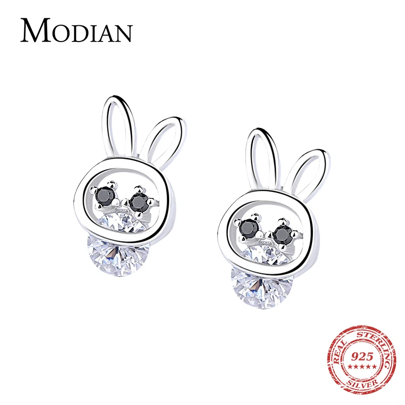 Modian 100% 925 стерлингового серебра Счастливый милый кролик простые серьги со