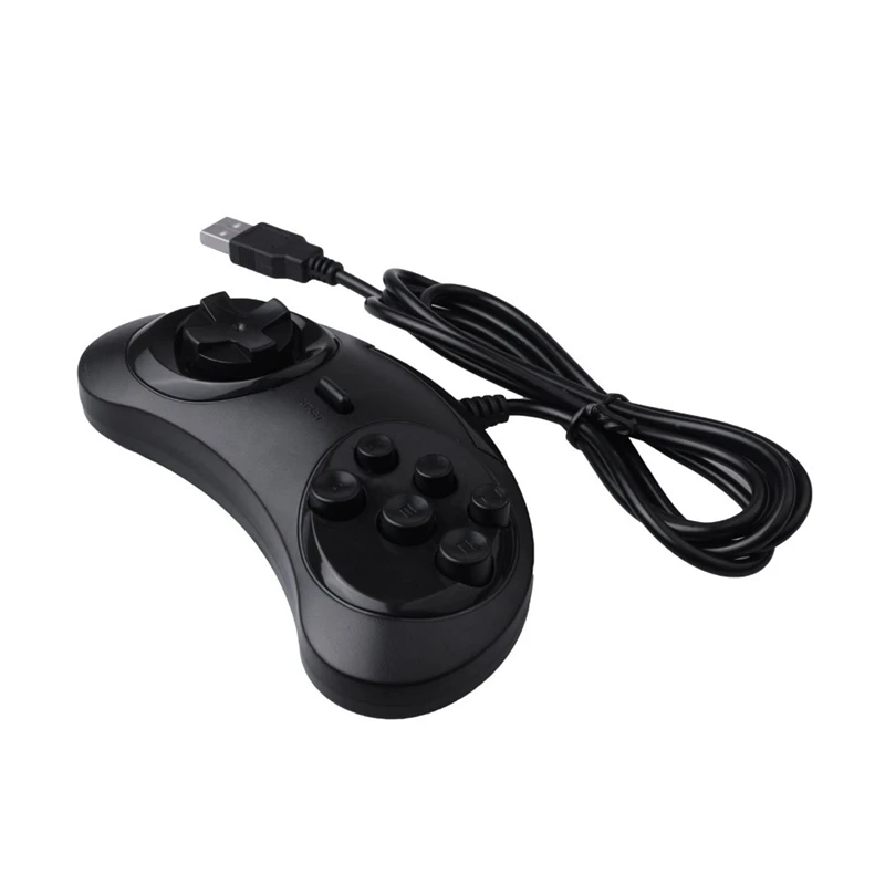 Gamepad Wired 6-Key Usb Game Controller Joypad For Sega Genesis / Md Pc 2 Y1301 Mac Mega Drive Black Plastic | Электроника
