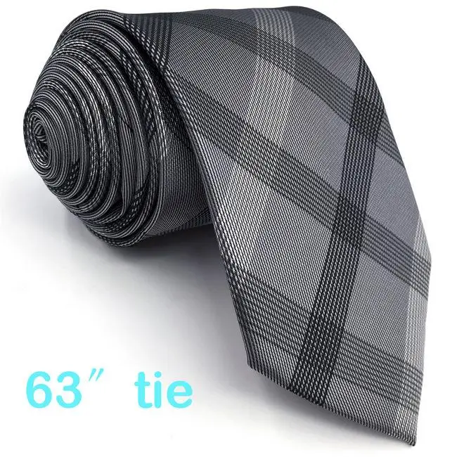 Extra Long Tie Темно-серый шашки мужской набор галстуков Классический аксессуар свадебный квадратный Карманный Xlong шелк - Цвет: Extra Long Tie