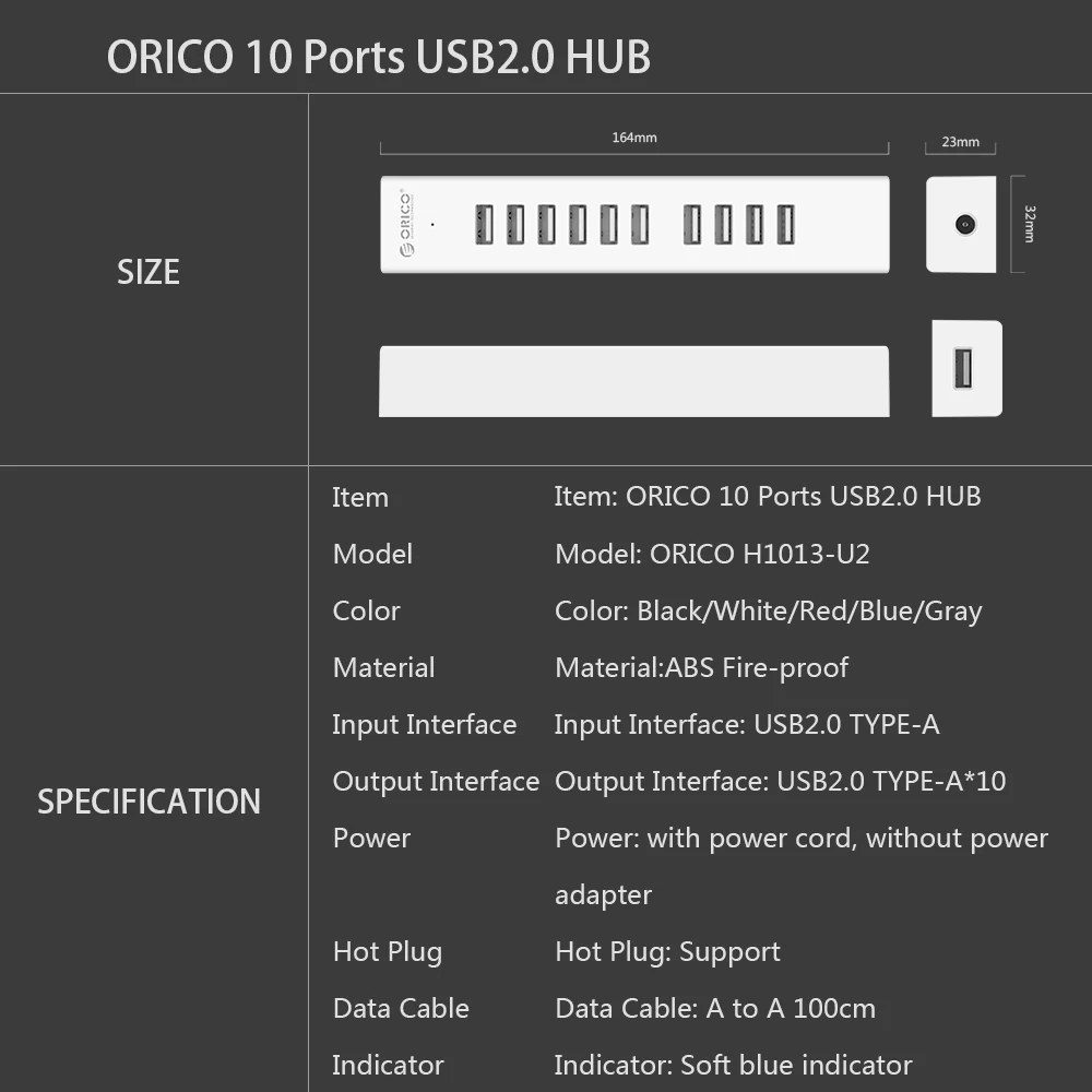 Высокоскоростной Концентратор ORICO USB 2 0 с 10 портами разветвитель адаптер питания
